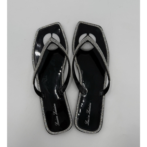 Lauren Lorraine Jellys Thong Sandal Square Toe Size 9.5 Rhinestones Tampa Black - Picture 4 of 9